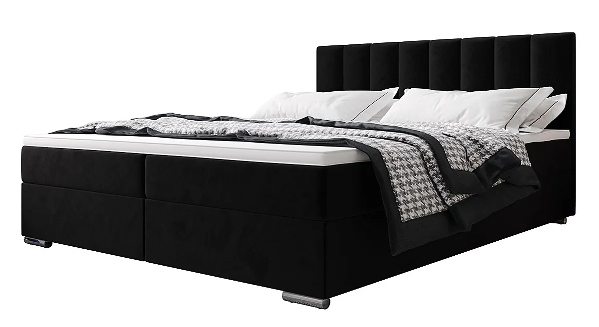 Czarne łóżko tapicerowane welurem 5 rozmiarów - Zavire