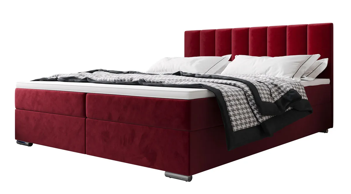 Czerwone łóżko tapicerowane welurem 5 rozmiarów - Zavire