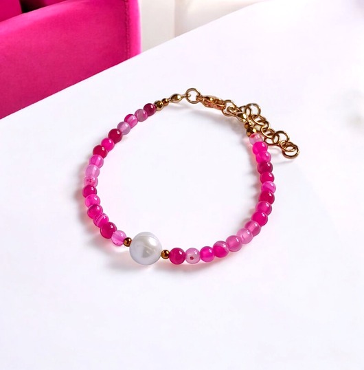 Bransoletka : fuchsia & pearl collection : agat i perła