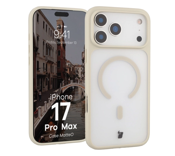 Bizon MatteO z MagSafe do Apple iPhone 17 Pro Max Półprzezroczyste z beżową ramką