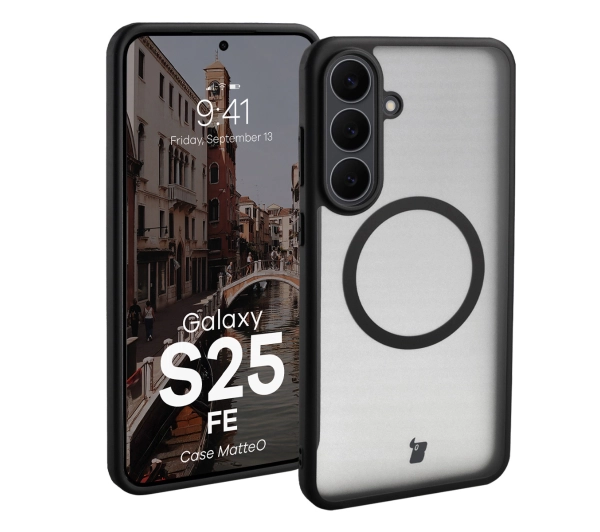Bizon MatteO z MagSafe do MatteO Samsung Galaxy S25 FE Black Półprzezroczyste z czarną ramką
