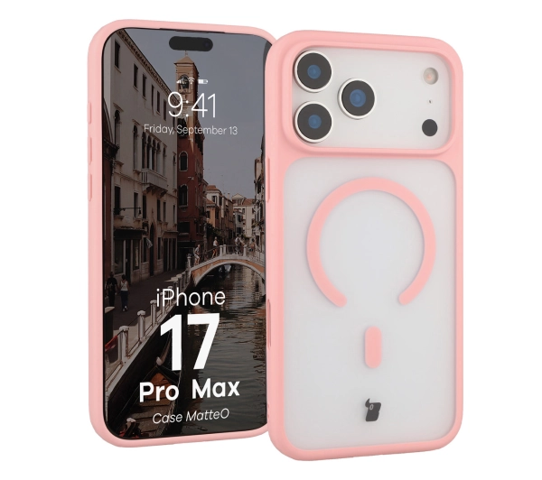 Bizon MatteO z MagSafe do Apple iPhone 17 Pro Max Półprzezroczyste z różową ramką