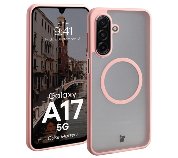 Bizon MatteO z MagSafe do MatteO Samsung Galaxy A17 5G Pink Półprzezroczyste z różową ramką
