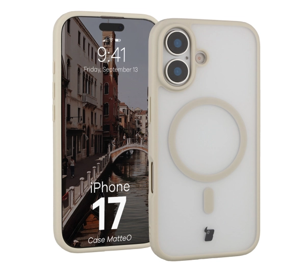 Bizon MatteO z MagSafe do MatteO iPhone 17 Półprzezroczyste z beżową ramką