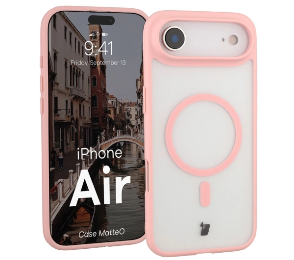 Bizon MatteO z MagSafe do Apple iPhone Air Półprzezroczyste z różową ramką