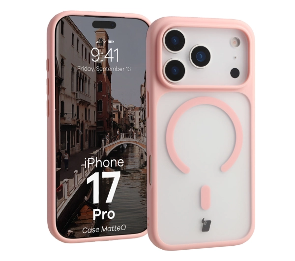 Bizon MatteO z MagSafe do Apple iPhone 17 Pro Półprzezroczyste z różową ramką