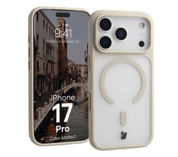 Bizon MatteO z MagSafe do Apple iPhone 17 Pro Półprzezroczyste z beżową ramką