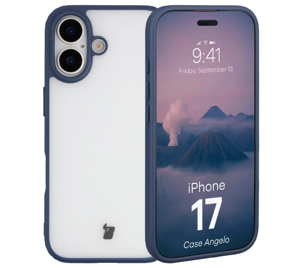 Bizon Angelo do Apple iPhone 17 z niebieską ramką