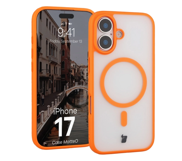 Bizon MatteO z MagSafe do MatteO iPhone 17 Orange Półprzezroczyste z pomarańczową ramką