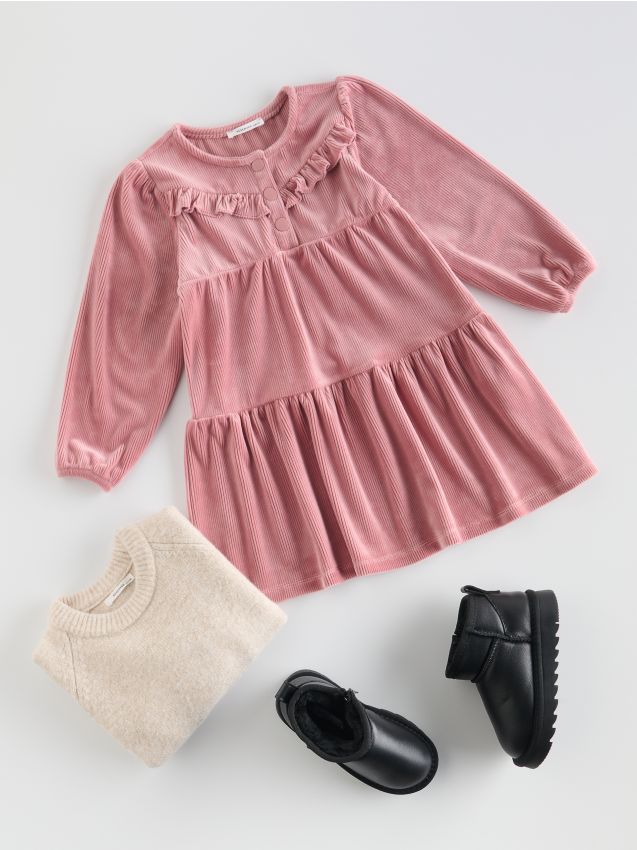 Reserved - Prążkowana sukienka - różowy