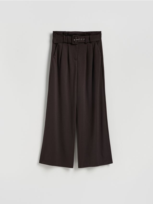 Reserved - Szerokie spodnie z paskiem - ciemnobrązowy