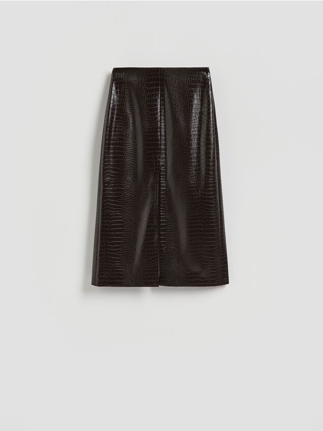 Reserved - Spódnica w zwierzęcy wzór - ciemnobrązowy