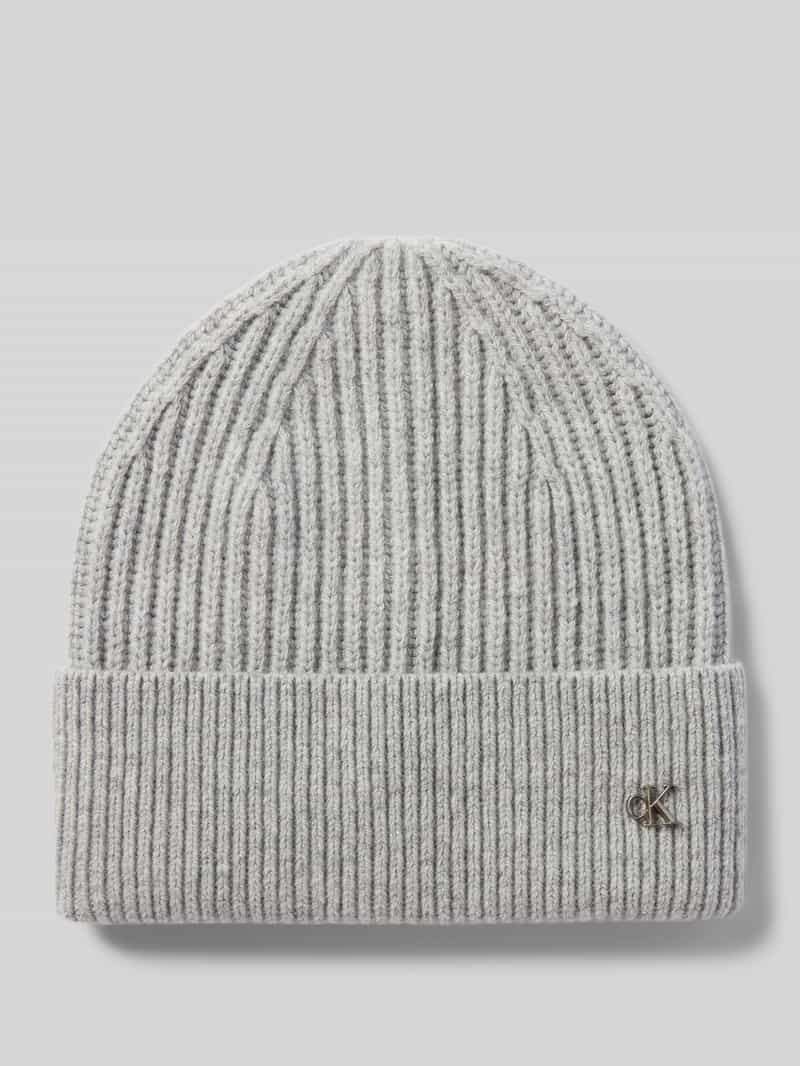 Czapka beanie z mieszanki wełny jagnięcej z aplikacją z logo