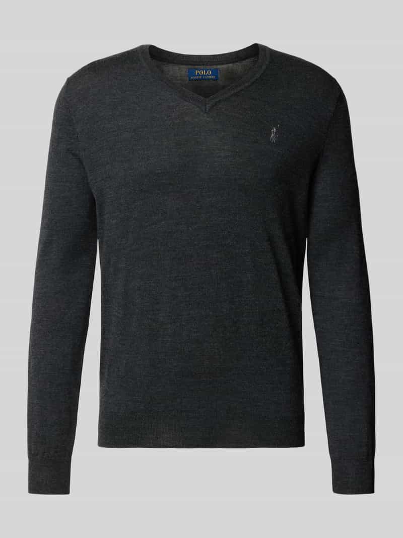 Sweter z dzianiny z wełny merino z dekoltem w serek