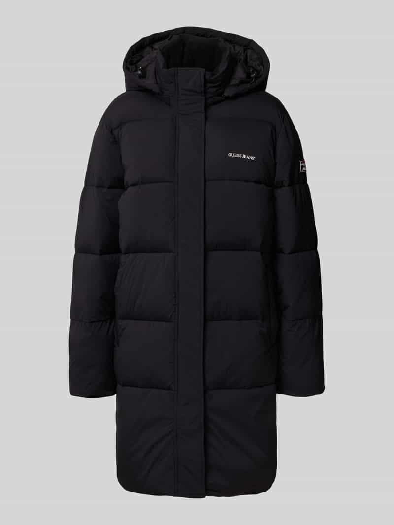 Płaszcz pikowany z kapturem i logo