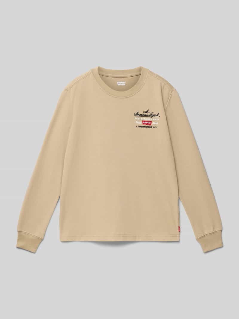 Bluzka z długim rękawem, okrągłym dekoltem i wyhaftowanym logo