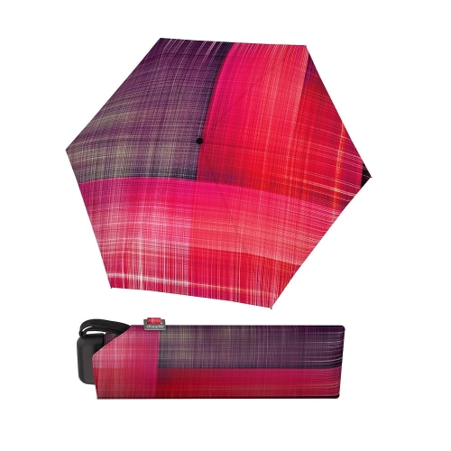 Parasol damski Doppler Carbonsteel Mini Slim Check Pink manualny składany geometryczny wzór