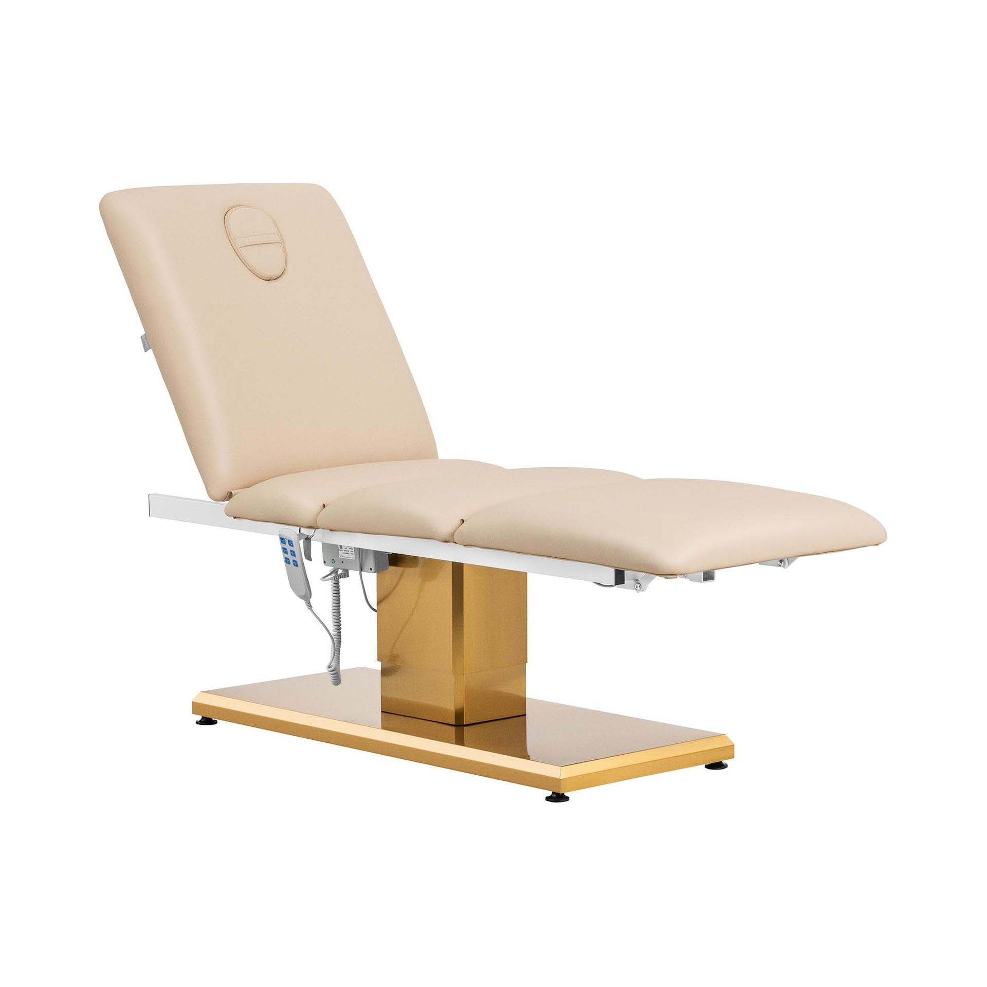physa Fotel kosmetyczny elektryczny 3 silniki 300 W 190 x 65 x 60 76 cm 200 kg beżowy / złoty - Fotele kosmetyczne