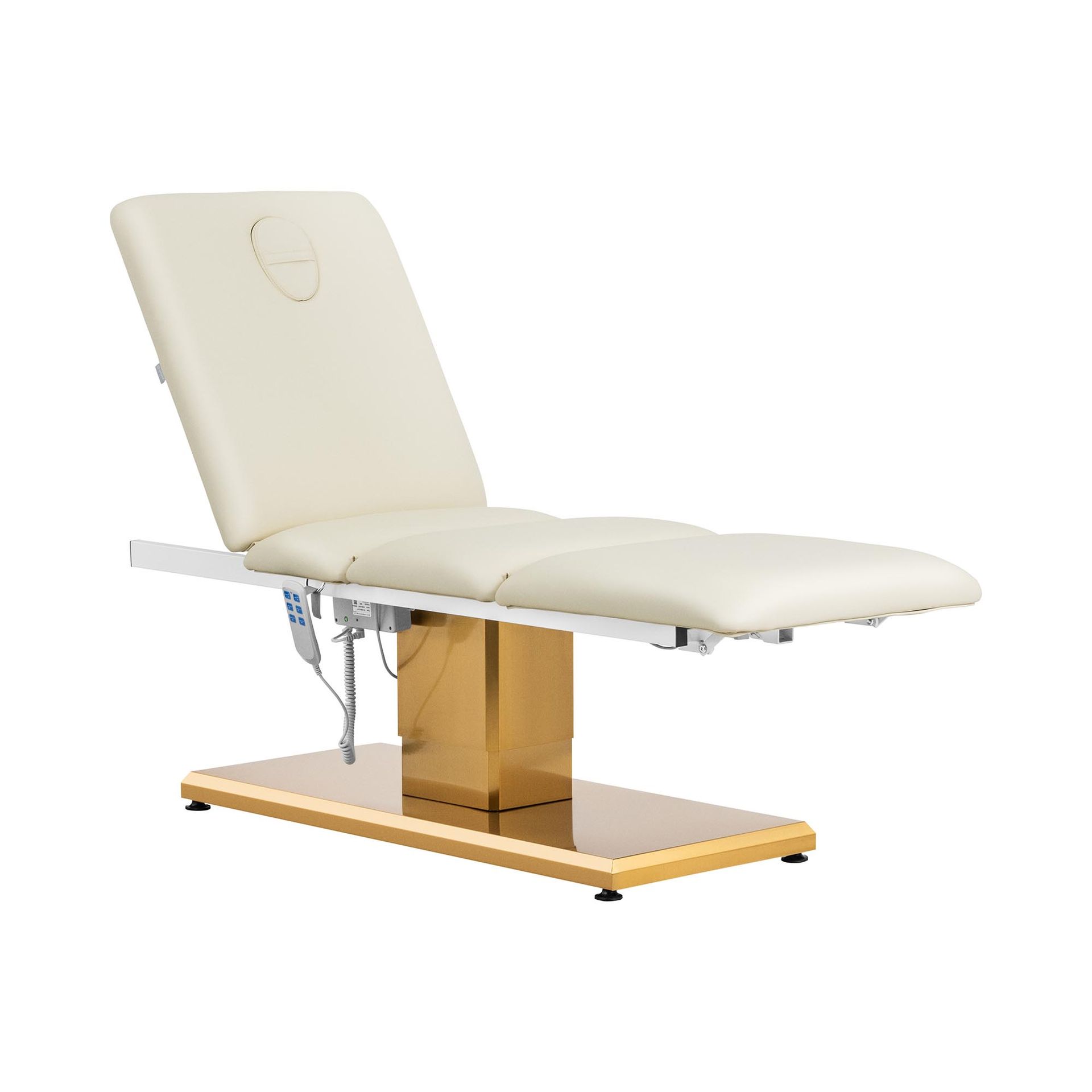 physa Fotel kosmetyczny elektryczny 3 silniki 300 W 190 x 65 x 60 76 cm 200 kg kremowy / złoty - Fotele kosmetyczne