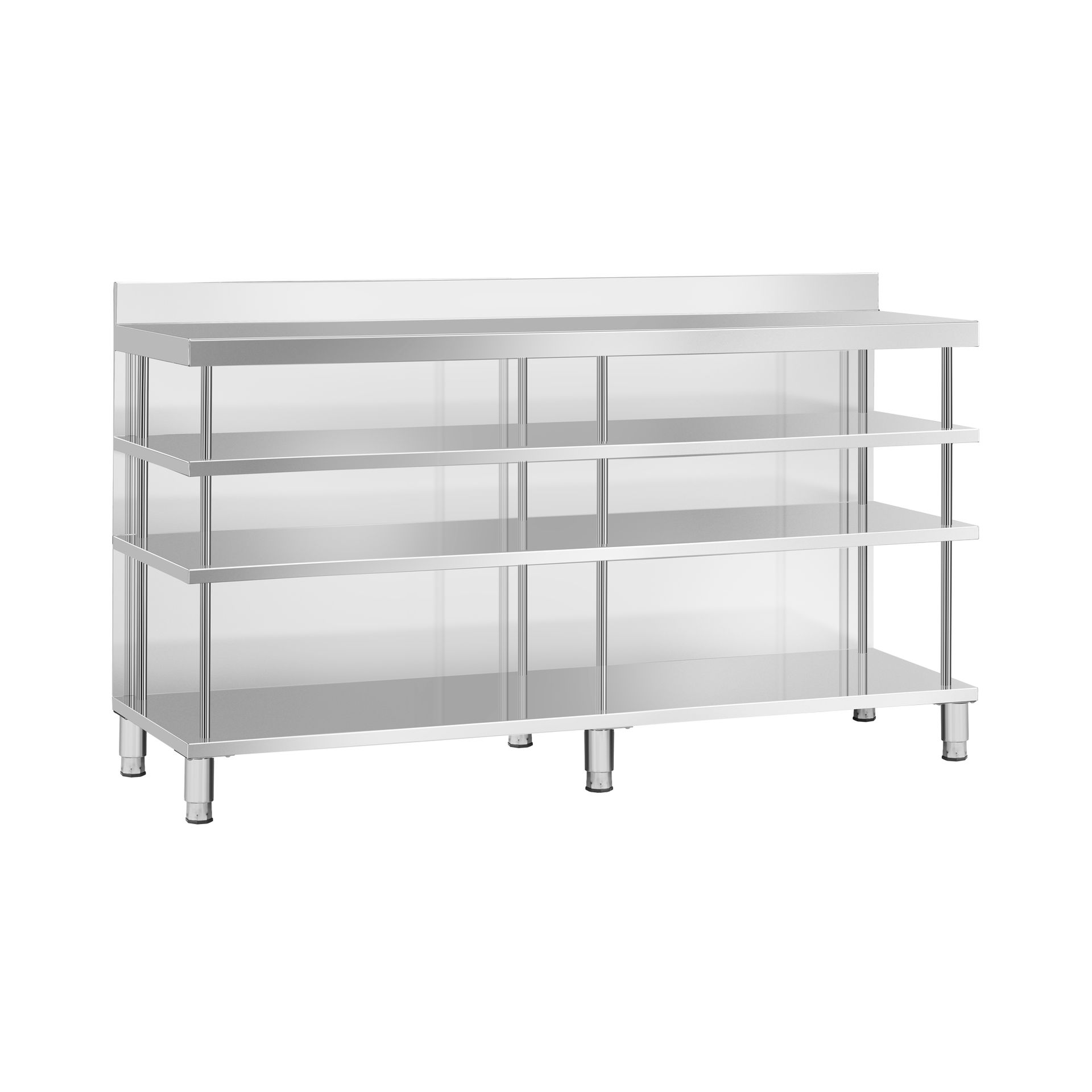 Royal Catering Stół roboczy barowy stal nierdzewna 200 x 60 x 105 cm 4 półki rant