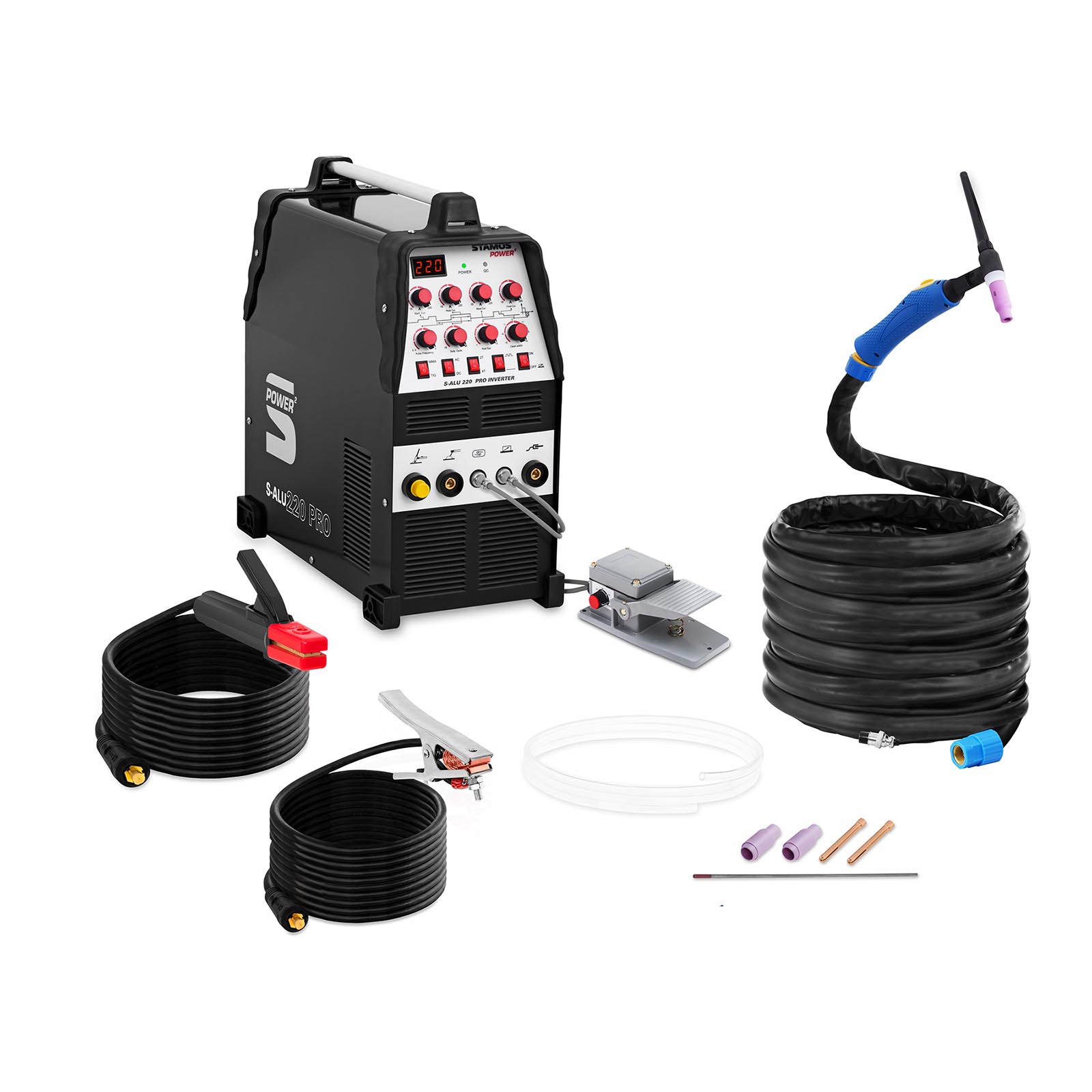 Stamos Spawarka wielofunkcyjna AC/DC MMA 220 A 230 V MOSFET Puls przewód 8 m - Spawarki wielofunkcyjne Stamos Power ²