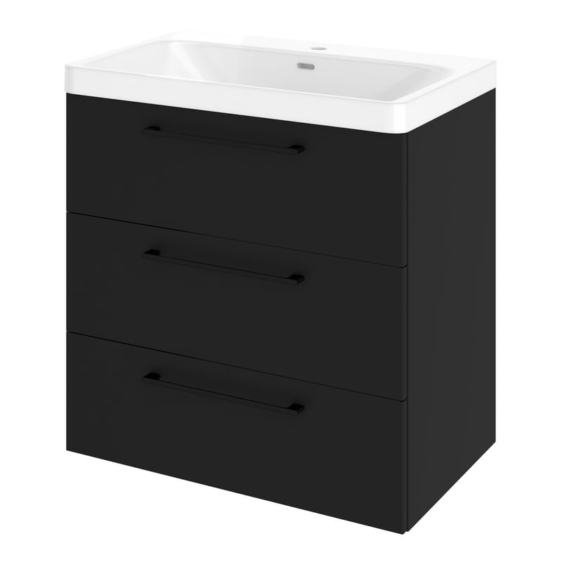 Szafka łazienkowa 3 szuflady + umywalka zestaw 76x49.7 cm Remix czarna Sensea