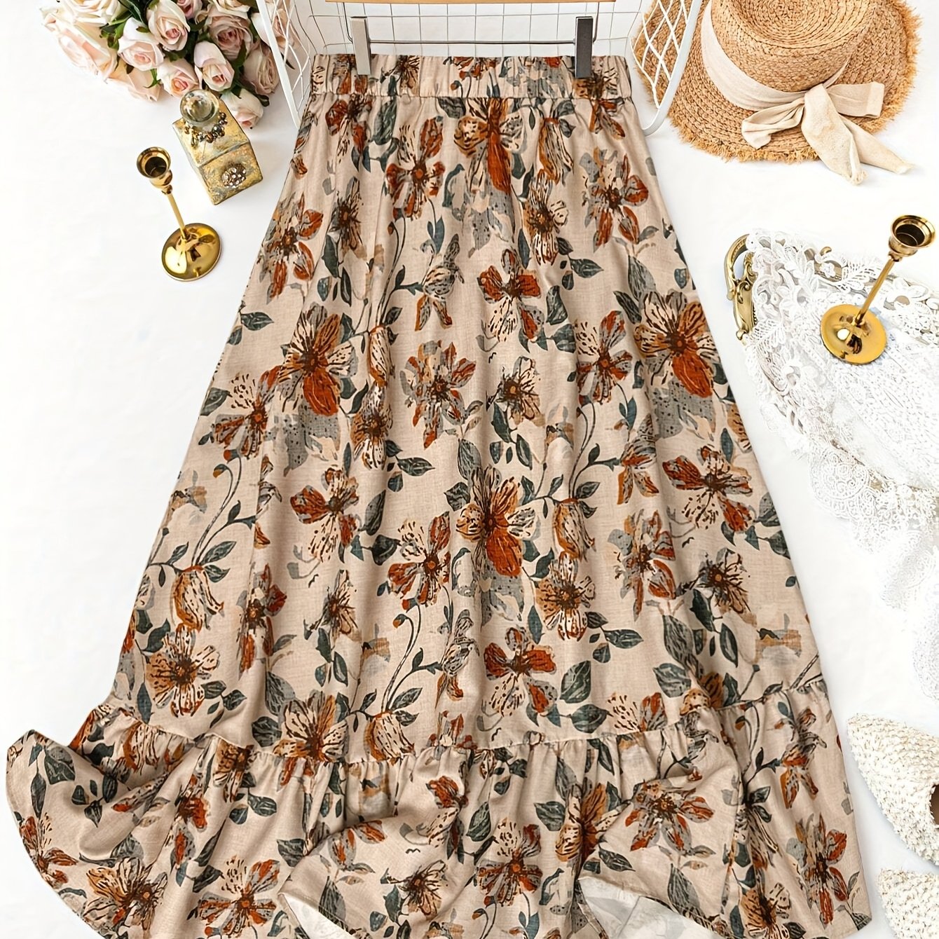 TEMU Stylowa Elegancka Spódnica Damska w Kwiatowy Wzór T002