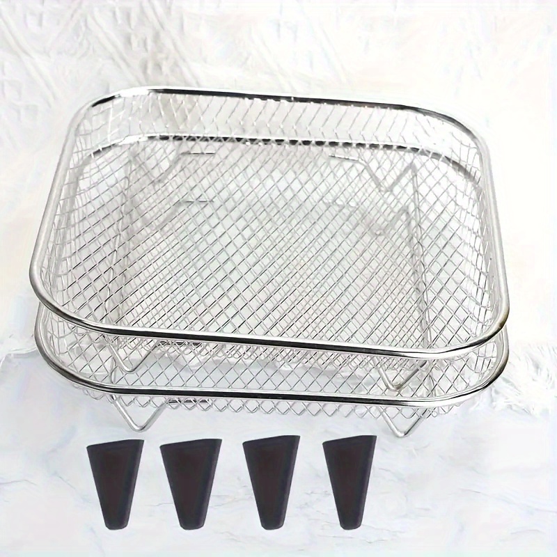 TEMU 6 szt. Zestaw Akcesoriów do Frytkownicy Powietrznej ze Stali Nierdzewnej: Półki i Podkładki – Kompatybilne z Piecykami, Szybkowarami i