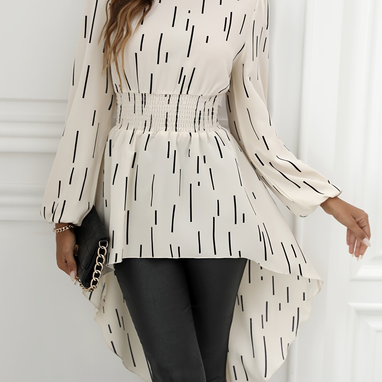 TEMU Bluzka Z Marszczonym Paskiem, Elegancka, Asymetryczna Bluzka Z Długim Rękawem Na Wiosnę I Jesień, Odzież Damska