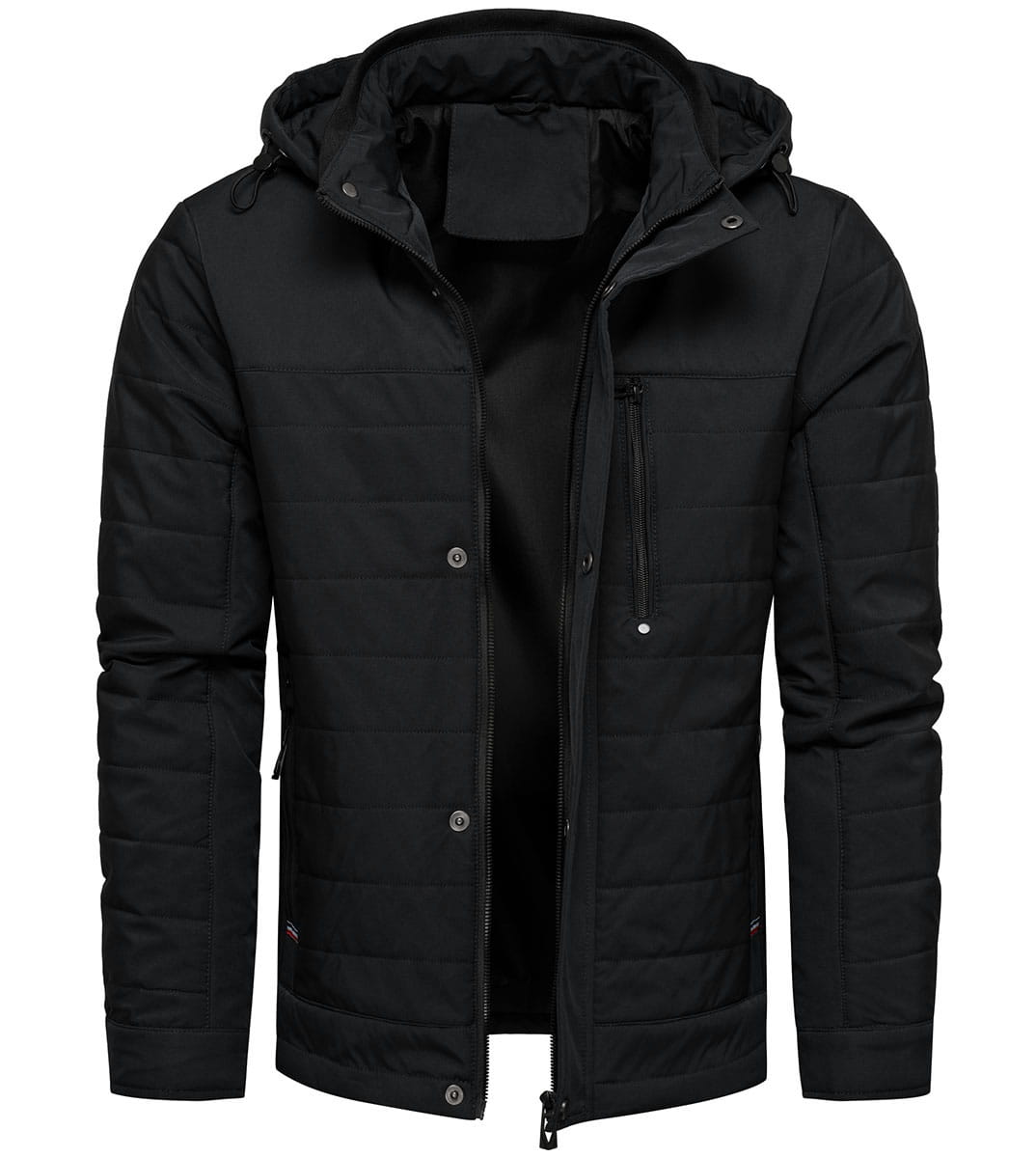 Elegancka kurtka męska przejściowa czarna z kapturem Recea