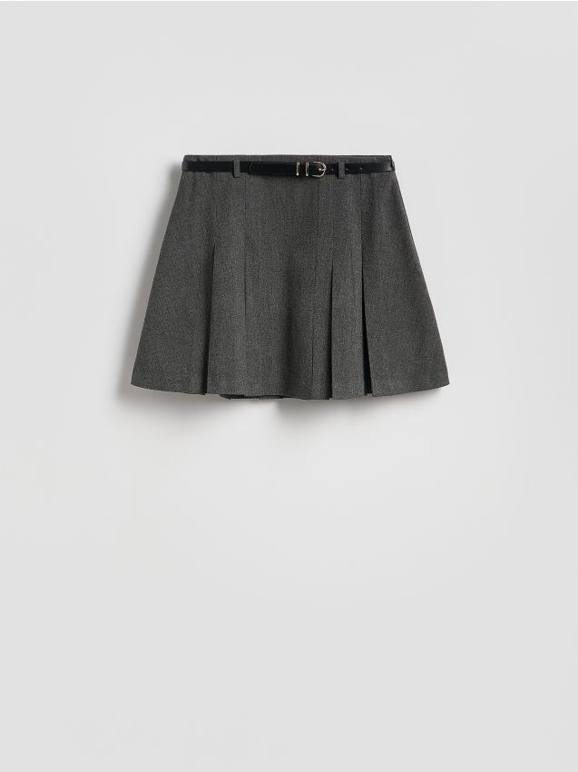Reserved - Plisowana spódnica z paskiem - ciemnoszary
