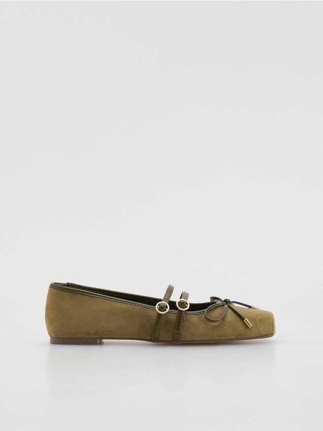 Reserved - Baleriny z paskami - oliwkowy