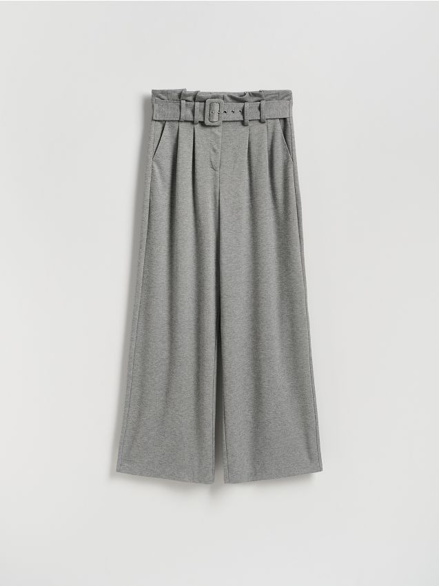 Reserved - Szerokie spodnie z paskiem - jasnoszary