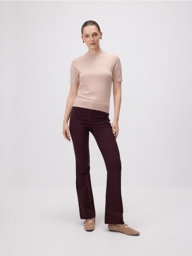 Reserved - Spodnie flare z wiskozą - burgundowy