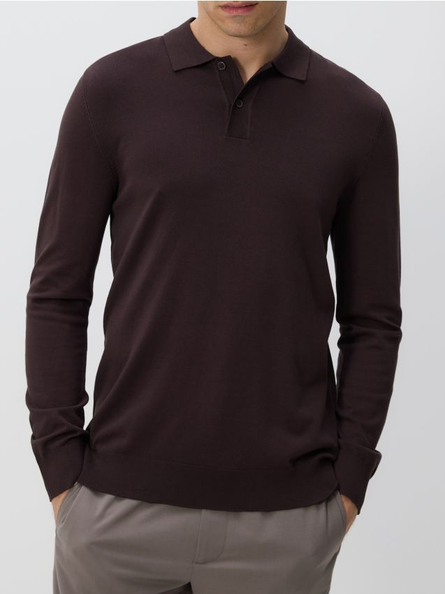 Reserved - Wiskozowy sweter polo - ciemnobrązowy