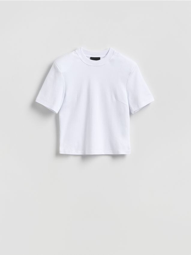Reserved - T-shirt z poduszkami na ramionach - biały