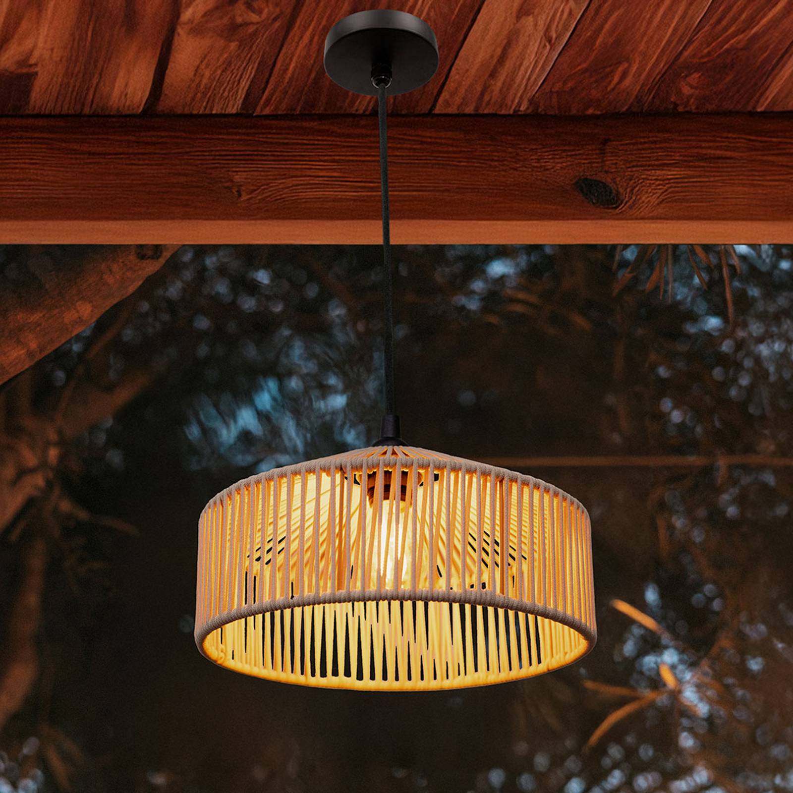 Newgarden Lampa wisząca Calabardina, biała, linka, Ø30cm, IP44 Calarbardina, możliwość ściemniania, biały / opal, tkanina / materiał / jedwab, skandynawski