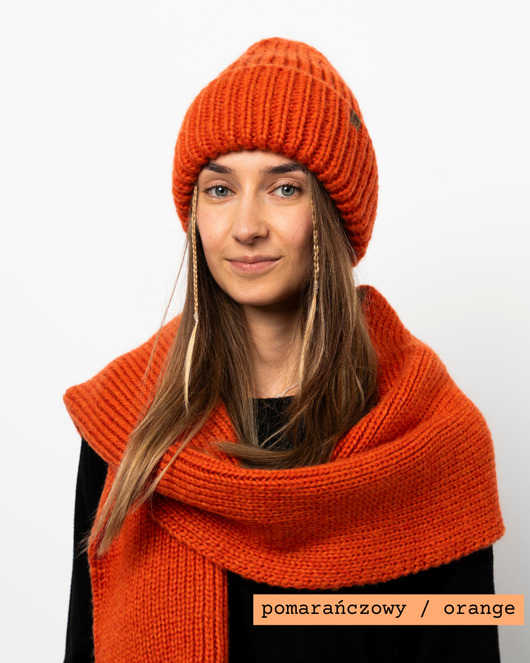 PUCHACZ - szalik wełna merino, bawełna czesana pomarańczowy