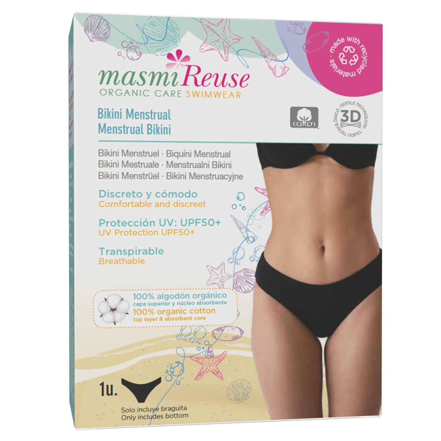 Masmi Reuse, bikini menstruacyjne, UPF 50+, czarne, rozmiar M