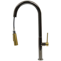 STELLMAN Bateria kuchenna z wyciąganą wylewką LIRA Black + Gold w Chromie 