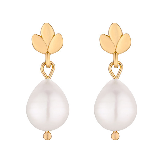 Złote kolczyki listki z perłami