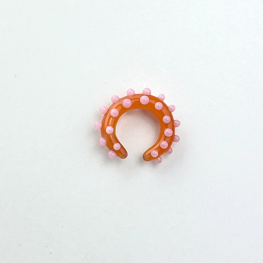 Szklana nausznica Pixie pomarańczowa w różowe kropki