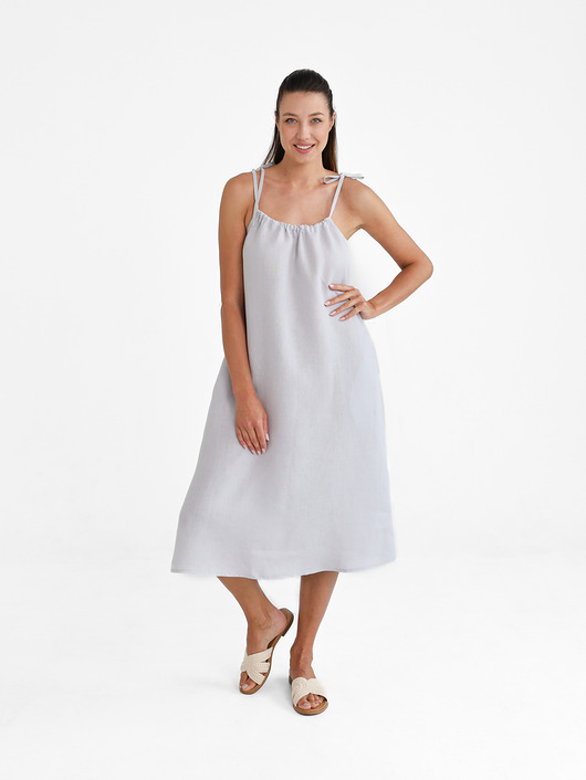Lniana Sukienka FLORA MIDI light gray