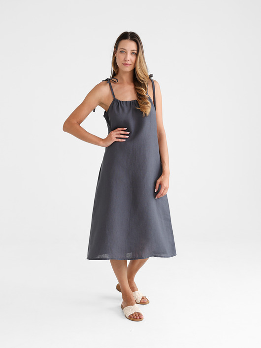 Lniana Sukienka FLORA MIDI charcoal
