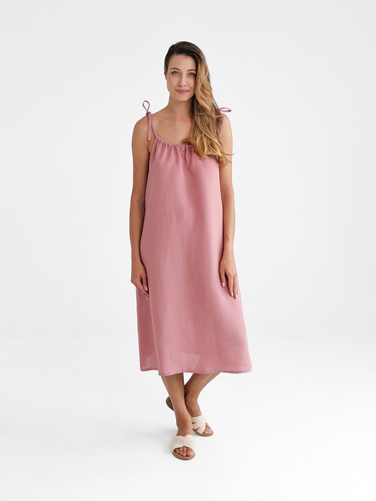 Lniana Sukienka FLORA MIDI dusty pink