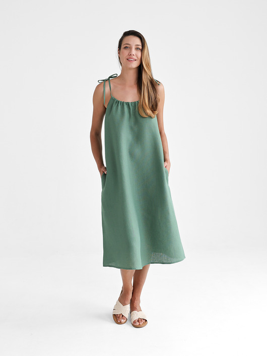 Lniana Sukienka FLORA MIDI eucalyptus green