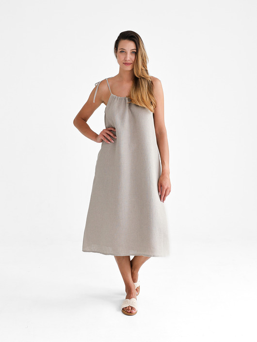 Lniana Sukienka FLORA MIDI natural linen
