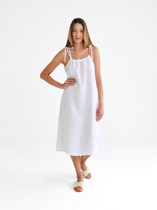 Lniana Sukienka FLORA MIDI pure white