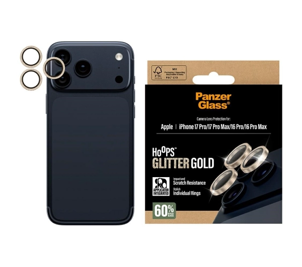 PanzerGlass Hoops Glitter do iPhone 17 Pro / 17 Pro Max / 16 Pro / 16 Pro Max Złoty