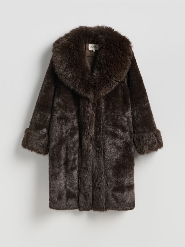 Reserved - Płaszcz z imitacji futra - ciemnobrązowy